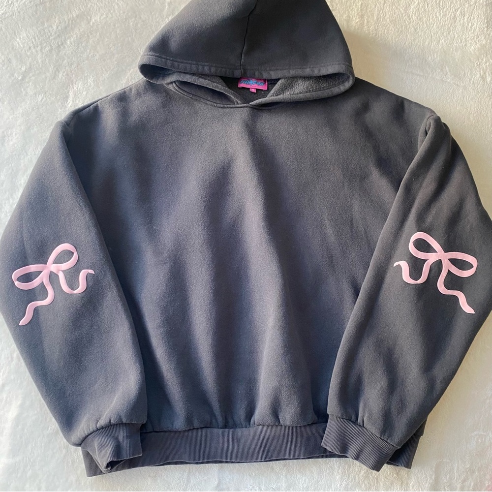 Edikted Charcoal Grey Bow Sleeve Hoodie - Oversized XL - Coquette Aesthetic